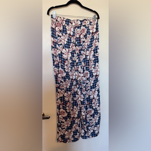 Scotch & Soda Amsterdam Blue Gingham & Burgundy Floral Print Pull On Pants in L - Picture 8 of 11